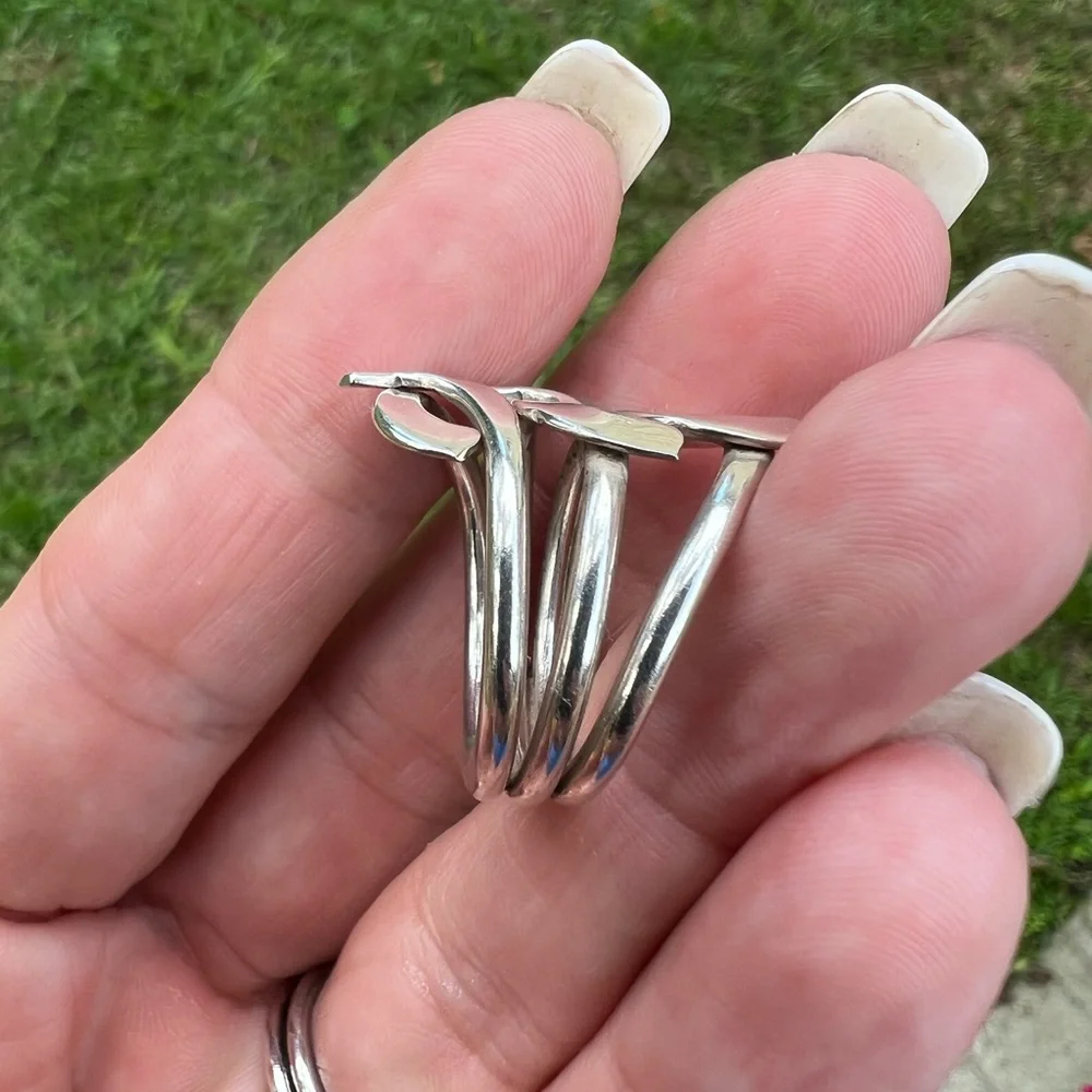 Sterling Silver MEXICO Freeform Weave Tapered Three Layered Band Ring - Picture 12 of 17